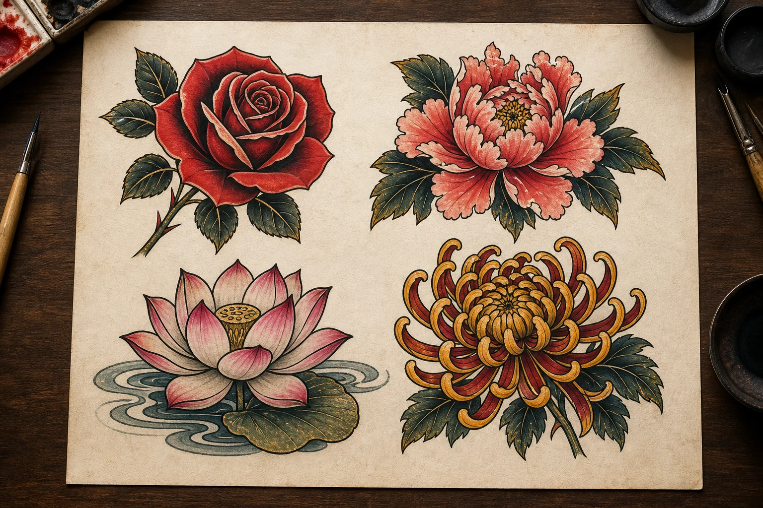 花卉紋身指南:牡丹、蓮花、玫瑰、菊花嘅意思同禁忌 — 紋身藝術, 靈感畫廊