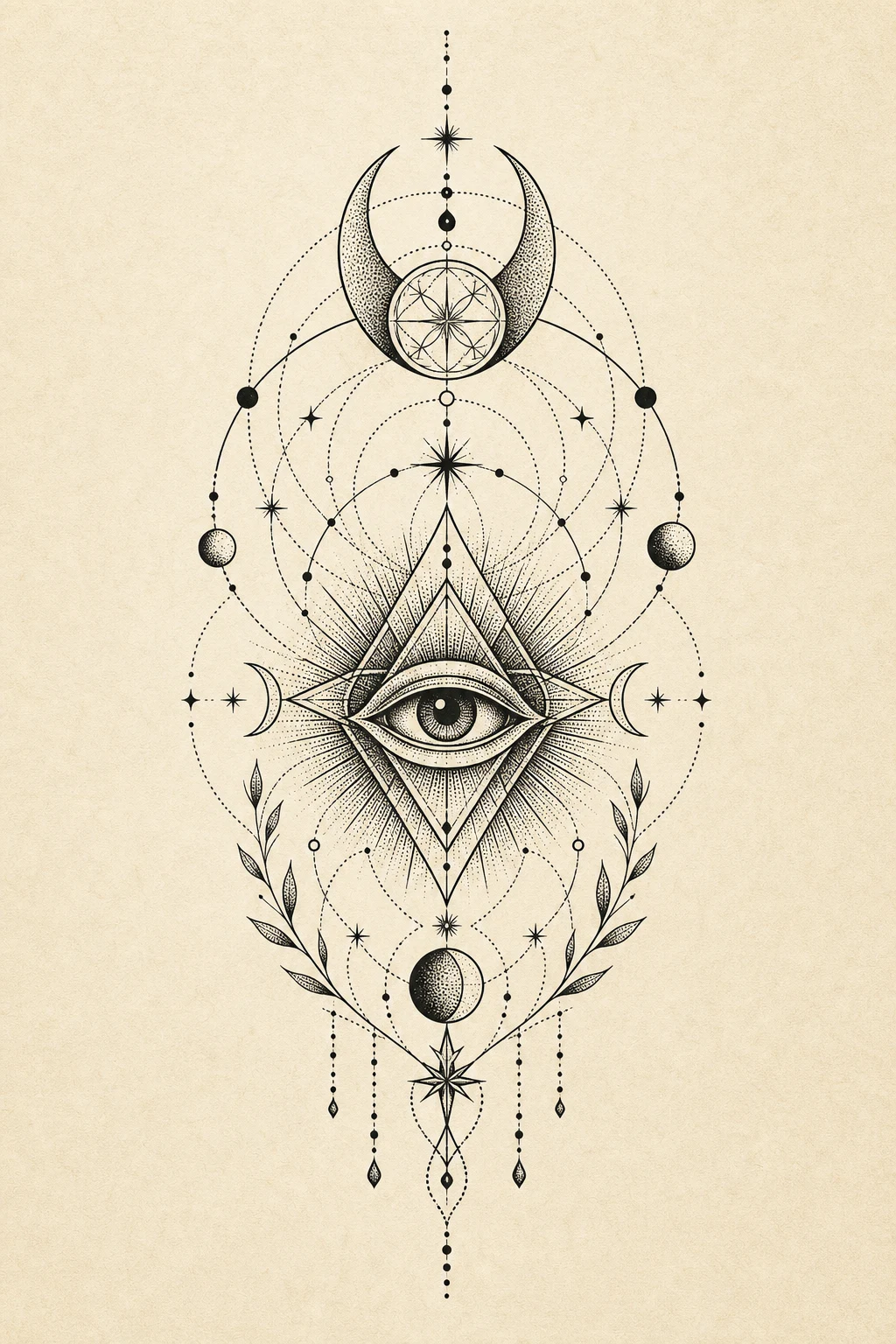 Celestial and occult dots Dotwork