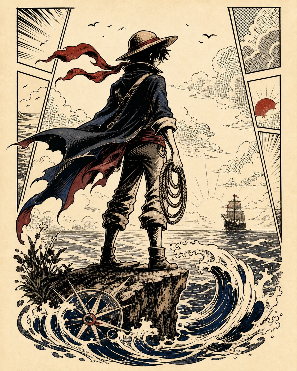 Pirate adventure and ocean-panel tattoos Manga / Anime