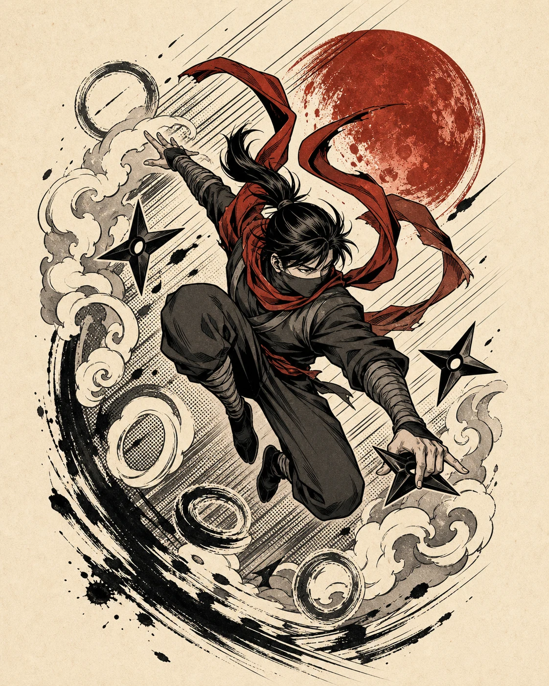 Shinobi motion and battle-flow tattoos Manga / Anime