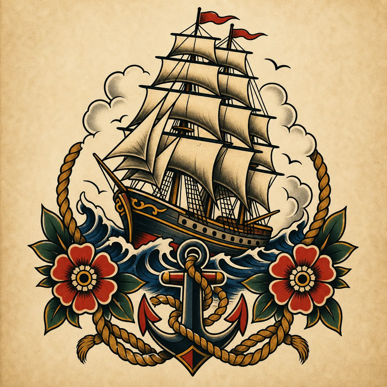 Ships, anchors, rope, and nautical flash Old School